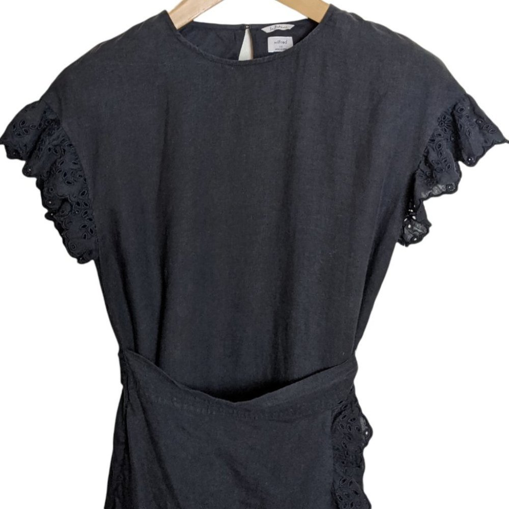Aritzia Wilfred la boheme Ninette Ruffled Wrap Dress XS Black Linen Mini - Picture 5 of 6